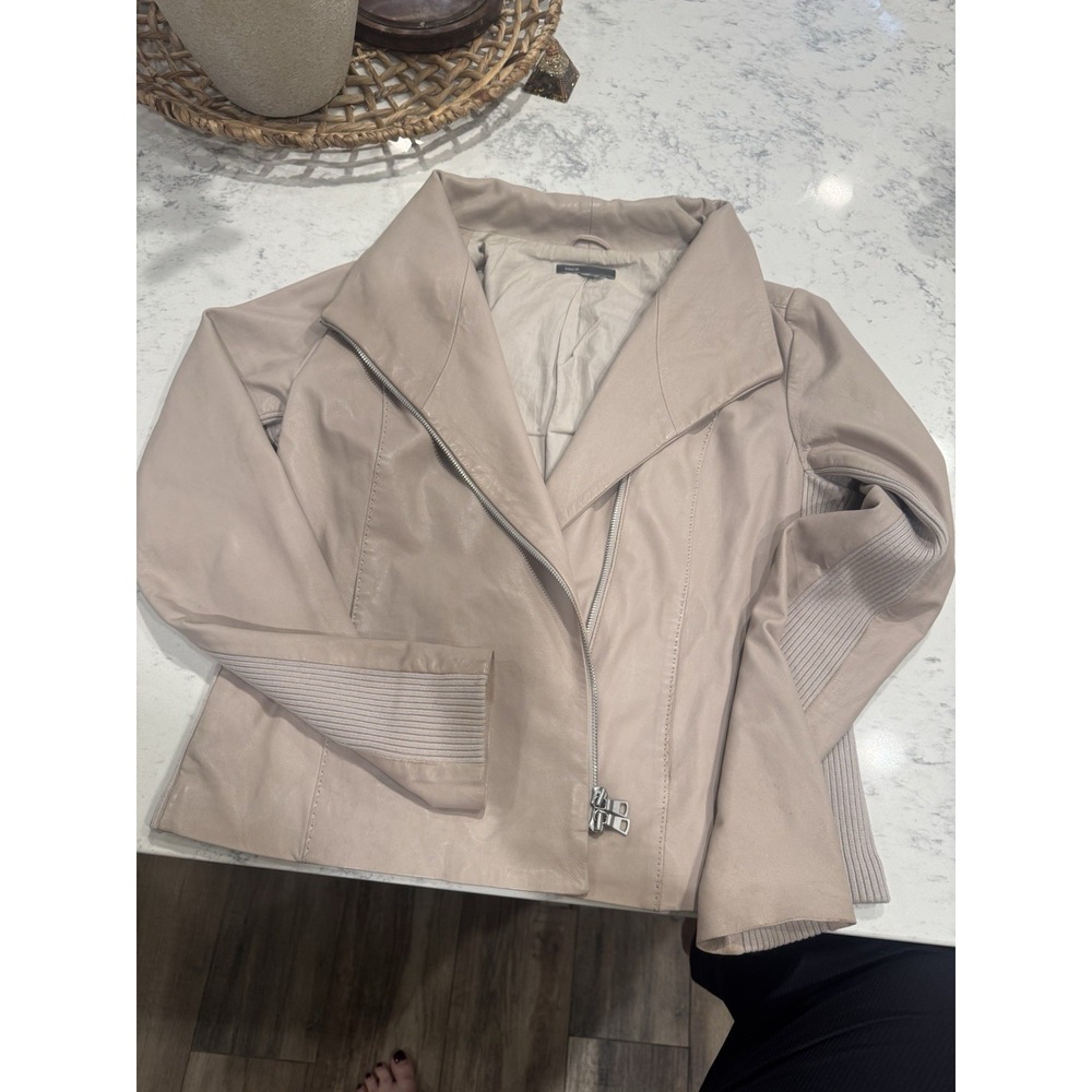 Vince Leather Scuba Shawl-Collar Jacket in a neutral/blush shade Size Large